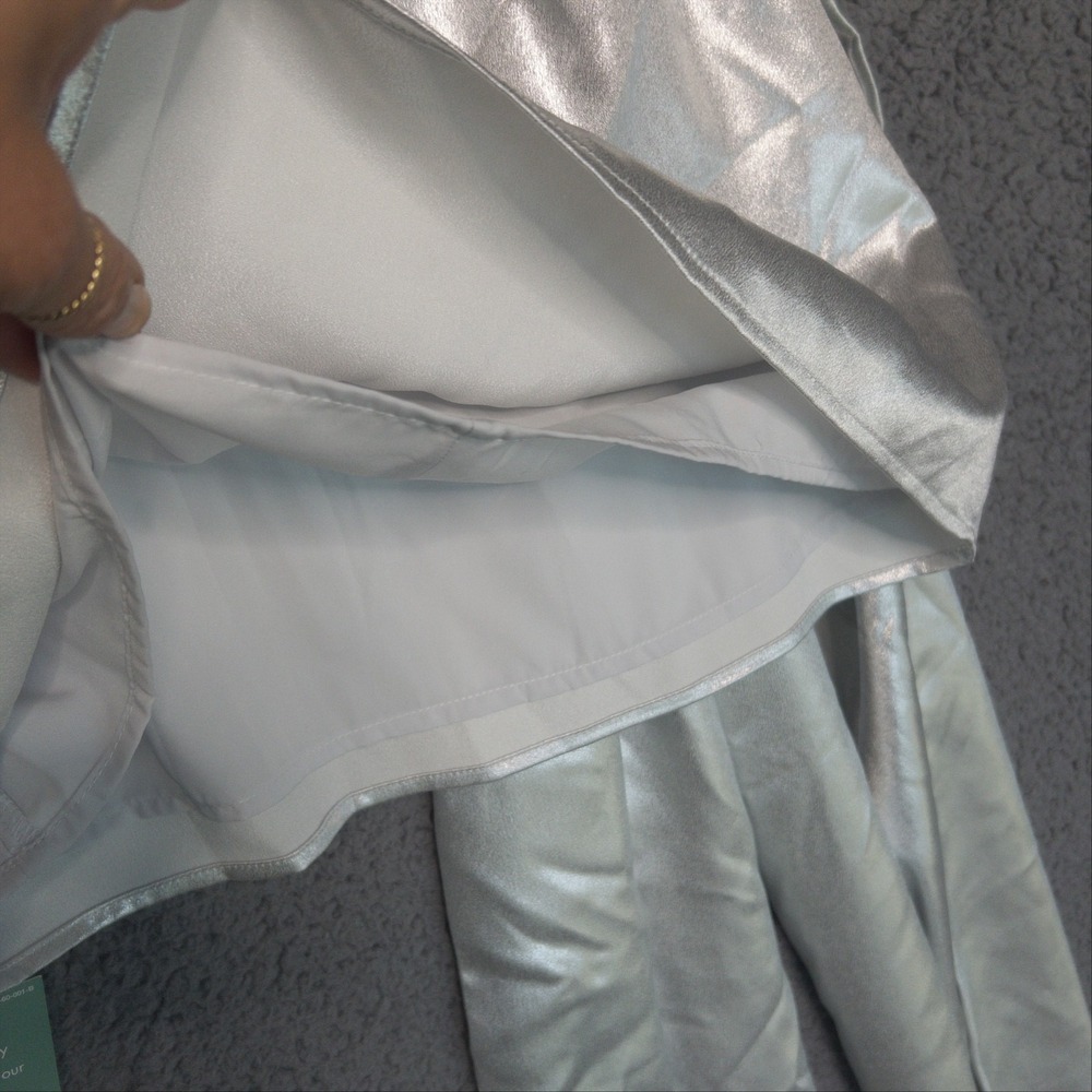 Johnny Wujek Silver Metallic Giant Bow Rave Festival Mini Skirt Women 13 NWT $69 - Picture 16 of 16